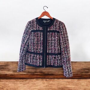 Karl Lagerfeld Paris Women Tweed Jacket Size 10 Multicolor Zip Up
